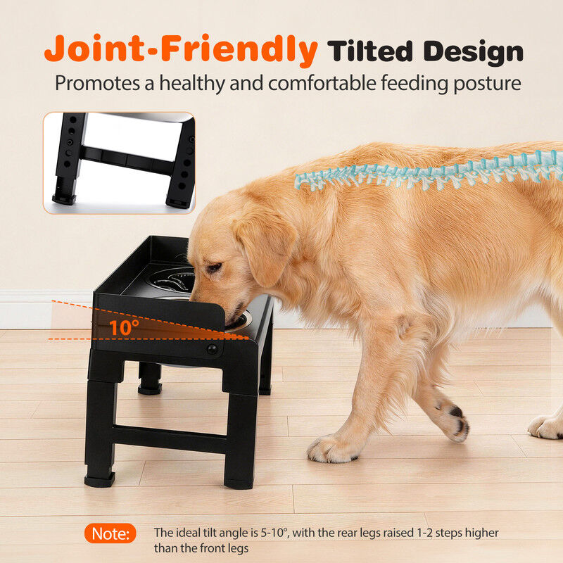 Nobleza Comedero Elevado para Perros y Gatos, Soporte Ajustable a 6 Alturas y Reclinable, Kit de 2 Cuencos: 1000ml Acero Inoxidable y 600ml Comedero Antivoracidad, Dise&ntilde;o Antiderrame, Negro, , large Imagen numero 4