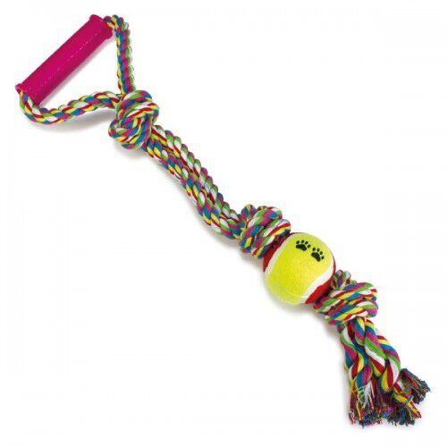 Tirador en forma de nudo de algod&oacute;n con pelota color Multicolor, , large Imagen numero 1