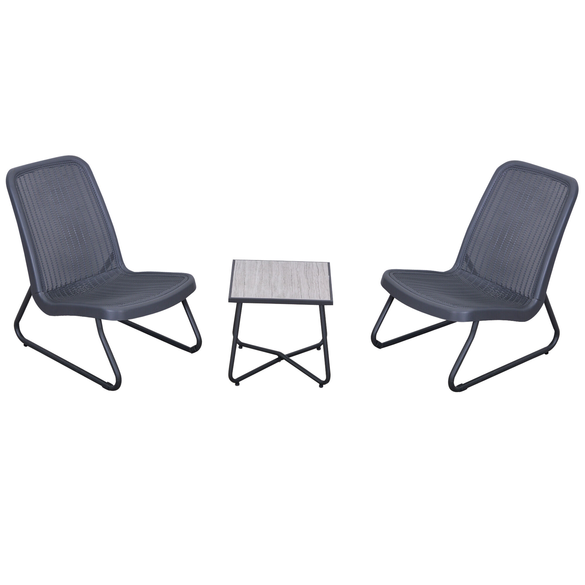 Outsunny Conjunto de Muebles de Jard&iacute;n 3 Piezas Juego de 2 Sillas y Mesa con Encimera de Cristal Templado Efecto M&aacute;rmol, , large Imagen numero 1