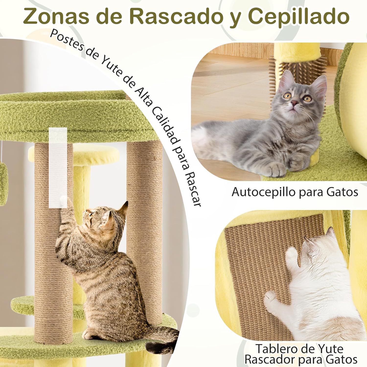 COSTWAY 125cm Árbol de Gato, Torre Multinivel para Gatos en Forma de Aguacate con Condominio Privado, Cepillo de Autocuidado, Plataformas, Estructura de Escalada Independiente para Gatos de Interior thumbnail