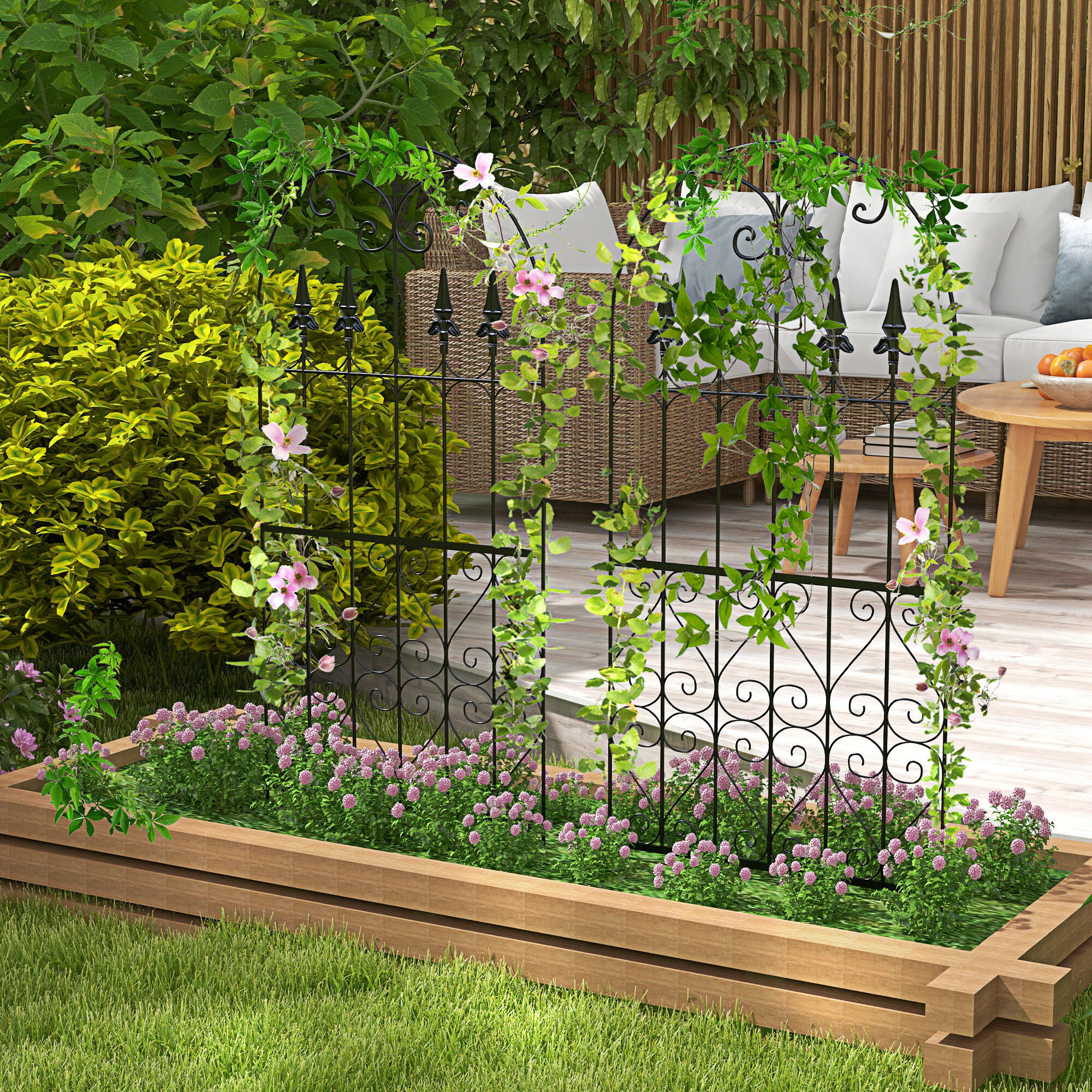 Outsunny Juego De Enrejados De Jardín Soportes Para Enredaderas Con Marco De Acero Negro thumbnail