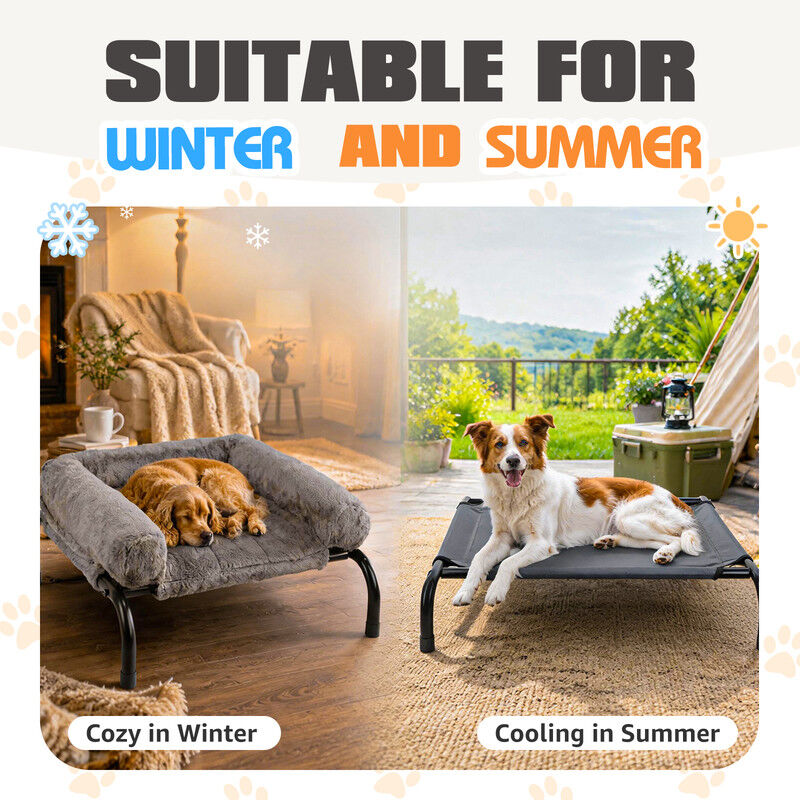 Nobleza Cama Elevada Sof&aacute; para Perros (XL-122*71*32cm) - Cama 2 en 1 Invierno/Verano con Coj&iacute;n de Felpa Desmontable, Cama T&eacute;rmica y Transpirable para Exterior e Interior, Gris, , large Imagen numero 2