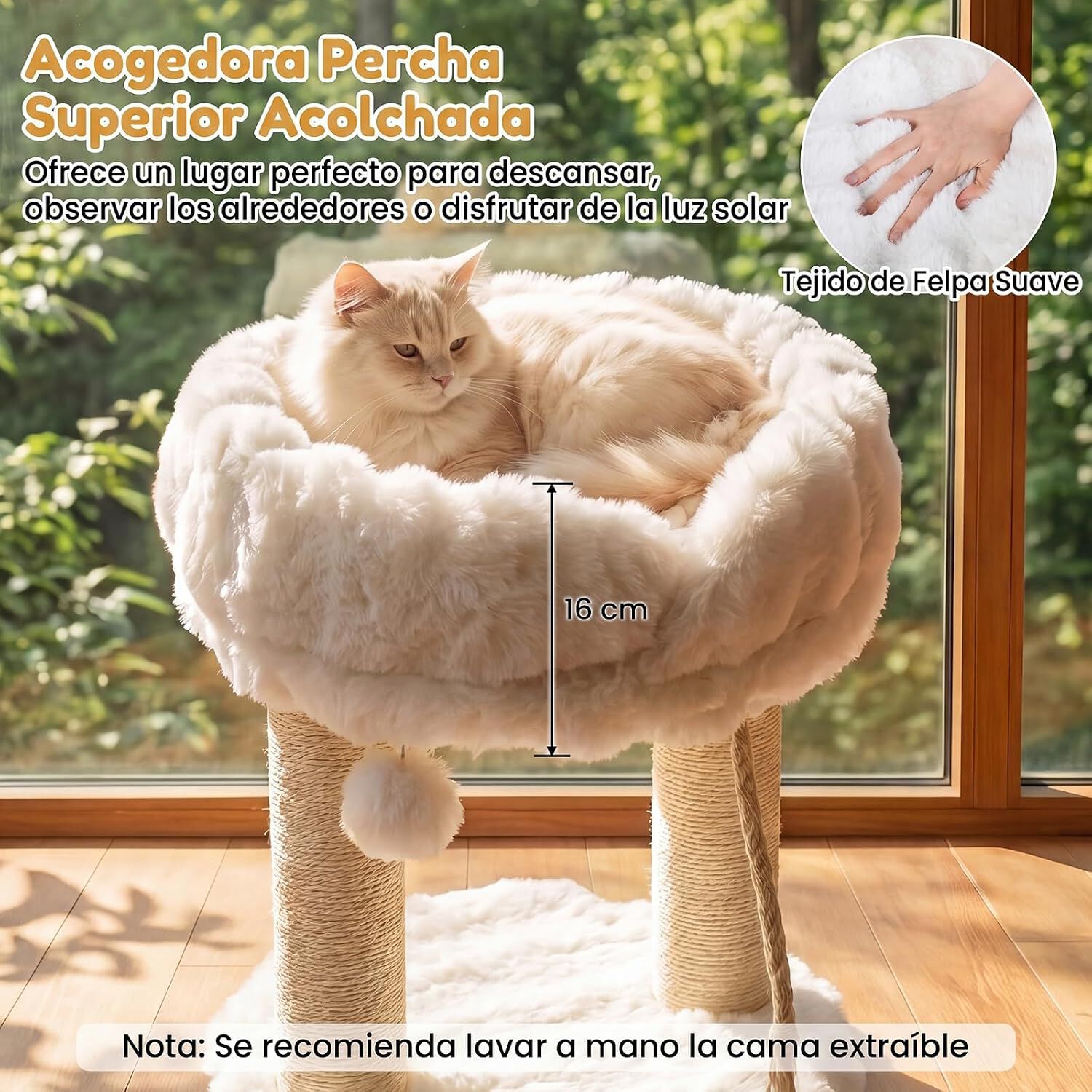 COSTWAY 40 x 40 x 50,5 cm &Aacute;rbol para Gatos Peque&ntilde;o (Blanco) | Torre para Gatos con Plataforma Superior de Felpa, Rascadores de Sisal, Bola Colgante, Torre gato Interior para Mascotas, , large Imagen numero 3