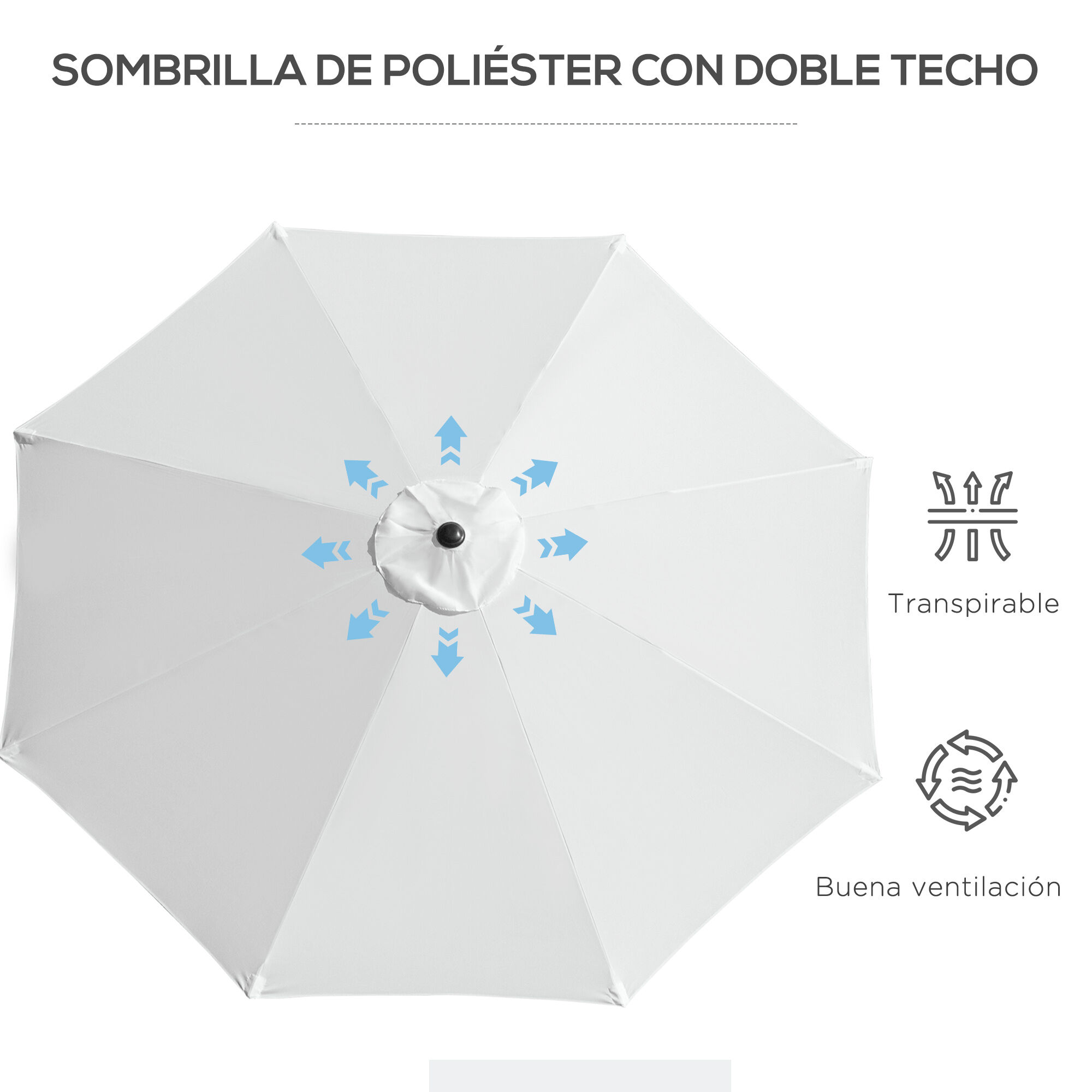 Outsunny Sombrilla de Jard&iacute;n &Oslash;292x250 cm con Manivela Parasol Exterior con Mecanismo de Inclinaci&oacute;n y Poste Desmontable de Metal para Terraza Piscina Patio Blanco, , large Imagen numero 5