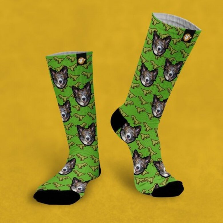 Calcetines personalizados Dino 1 mascota color Verde, , large image number null
