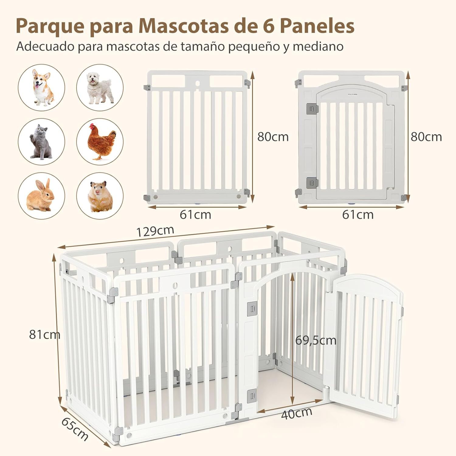 COSTWAY Corral de Mascotas de 6 Paneles, Valla Plegable de 81 cm con Puerta de Cierre Seguro, Estacas y Ventosas, Ideal para Perros Pequeños y Medianos, Interior y Exterior, Blanco thumbnail