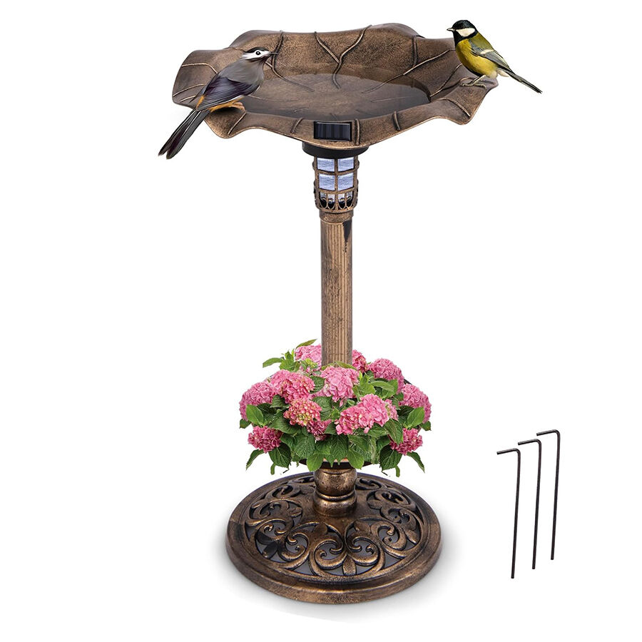 COSTWAY Comedero Pajaros Exterior de PP, Alimentación de Aves de Jardín, Comedero Vertical para Pájaros en Estilo Retro, Decorativo Exterior Baño de Pájaros (Bronce, 43 x 43 x 76 cm)