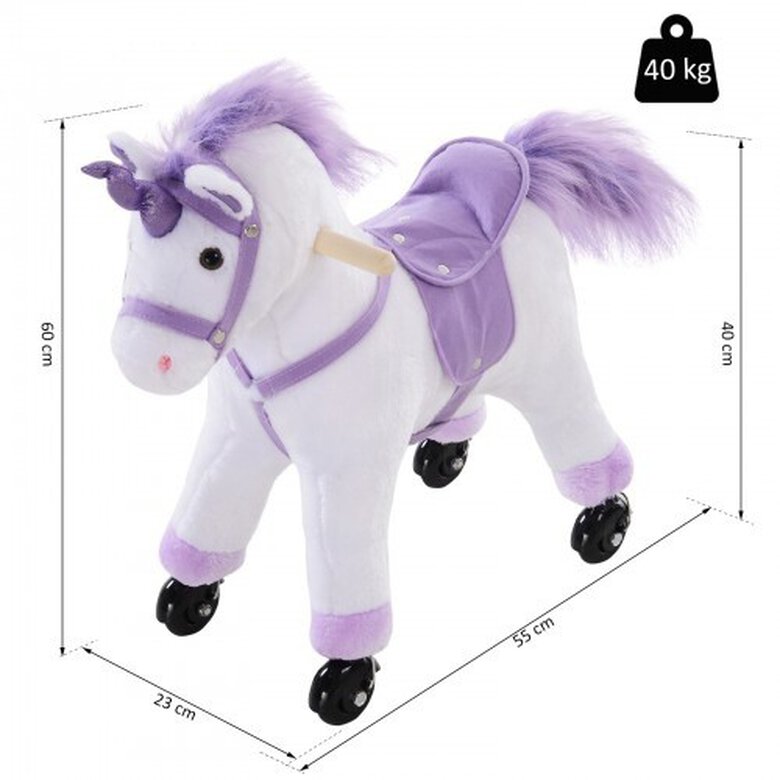 Balancín Peluche unicornio Homcom con ruedas color Blanco/Morado, , large image number null