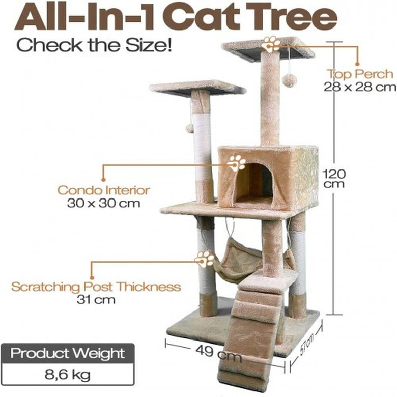 Edipets árbol rascador 4 niveles con hamaca beige para gatos, , large image number null