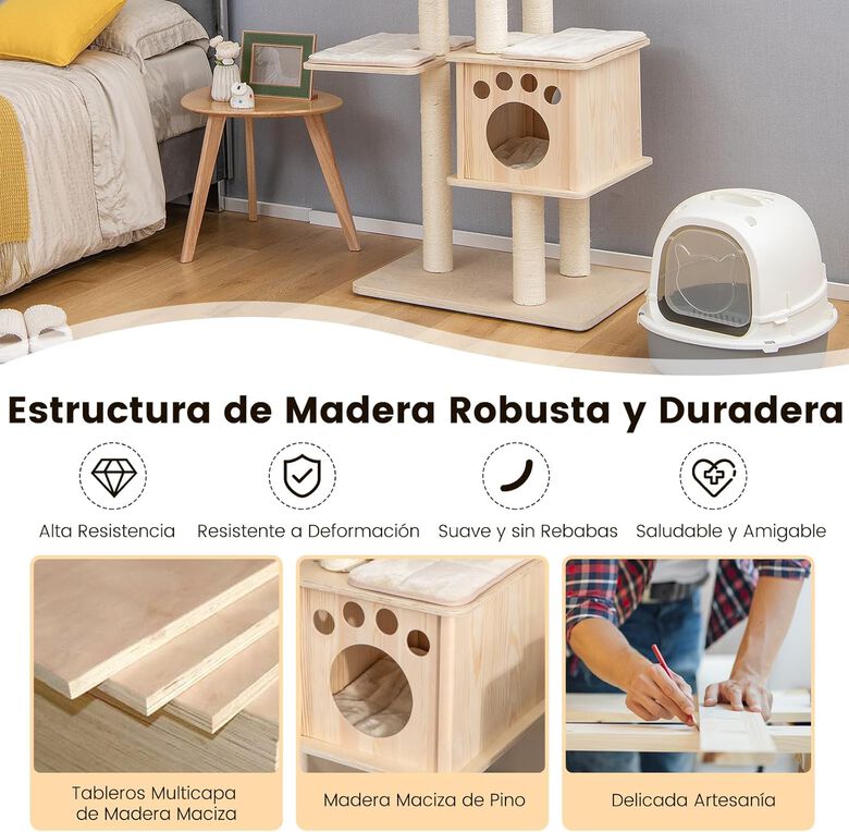 COSTWAY Rascador de Madera para Gatos thumbnail