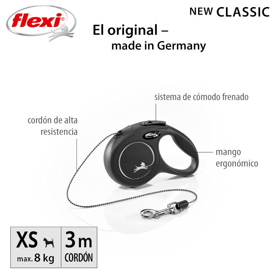 Flexi New Classic Correa de Cordón Extensible Negra para perros thumbnail