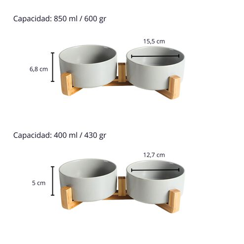 La Casa de Turr&oacute;n - Comedero Doble de Cer&aacute;mica para Perros con Base de Madera color gris, , large Imagen numero 7