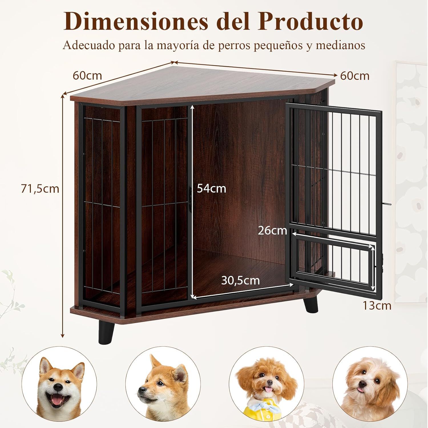 COSTWAY Mueble Esquinero para Perros, Muebles de Jaula Esquinera para Perros, Ahorra Espacio, Marco Met&aacute;lico, Mesa Auxiliar Interior para Mascotas Peque&ntilde;os Medianos Grandes, Soporta hasta 30 kg, , large Imagen numero 5