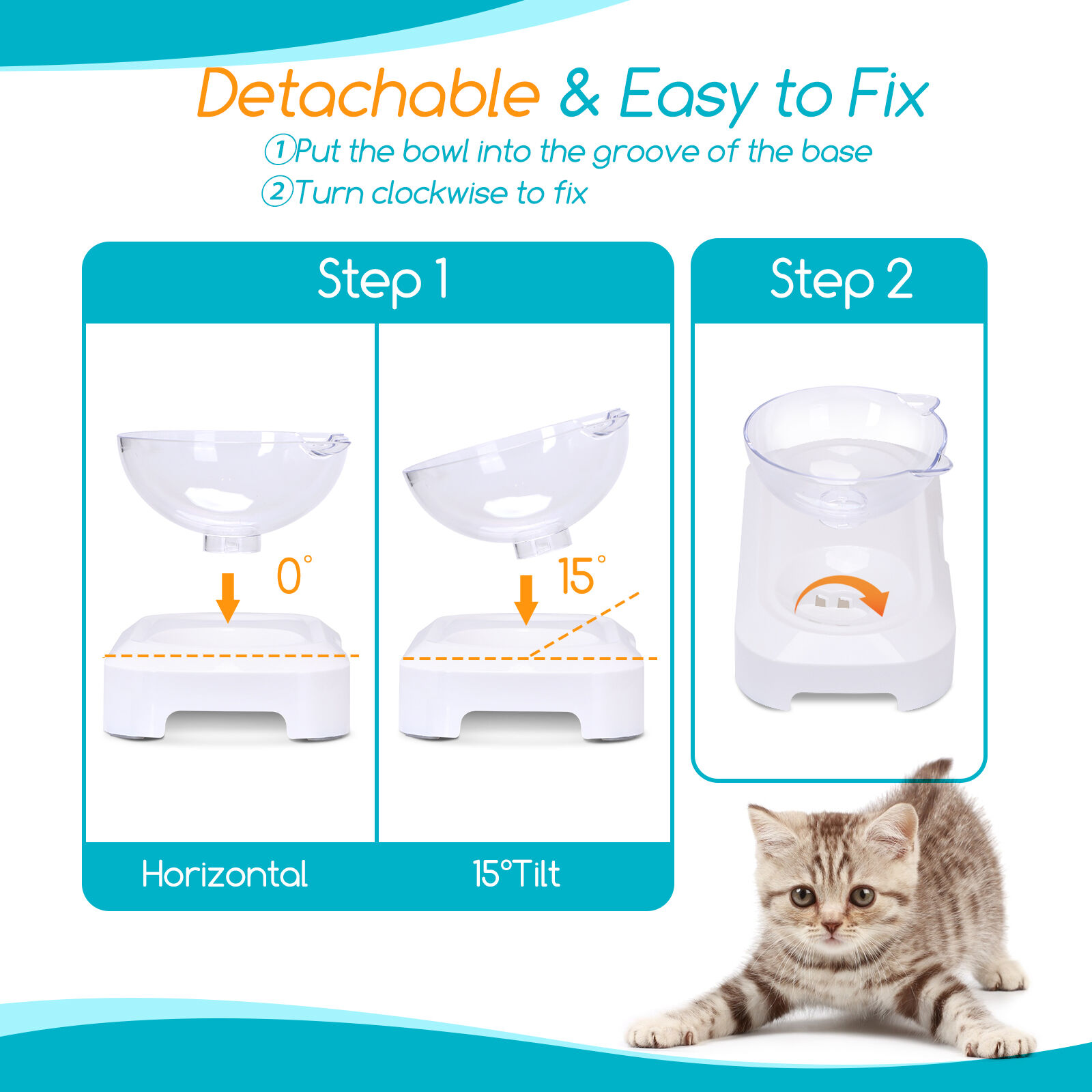 Nobleza - Comedero Gato con 0&deg;y 15&deg;&Aacute;ngulo Ajustable, Cuenco con Soporte Elevado, Comedero Doble Transparente para Perro y Gato, Base de Silicona Antideslizante Comedero para Gatos ( 2 Tazones), , large Imagen numero 5
