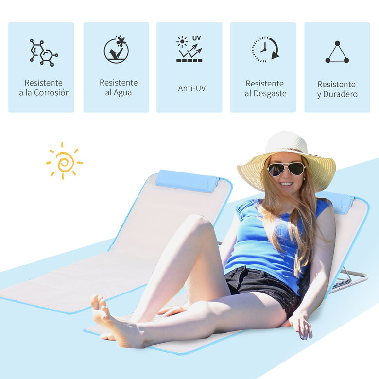 Outsunny Conjunto de 2 Esterillas de Playa Plegable Esterillas con Respaldo Reclinable Beige thumbnail