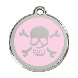 Red Dingo Placa identificativa Acero Inoxidable Esmalte Cruz Hueso Rosa para perros