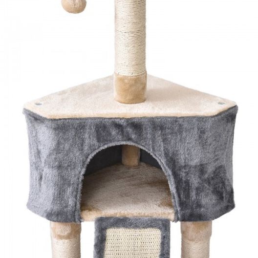 Rascador con cueva PawHut para gatos color Gris/Beige, , large image number null