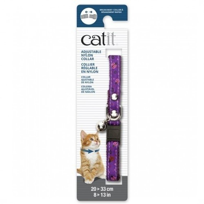 Collar de nylon con cascabel para gatos color Púrpura/Mariquita, , large image number null