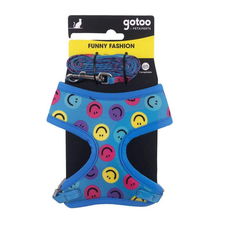 Gotoo Correa y arnés estampado smile azul para gatos thumbnail
