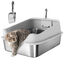 PawHut Arenero para Gatos de Acero Inoxidable XXL Caja de Arena para Gatos Arenero con Borde Alto Pala Fácil de Limpiar Prueba de Fugas 70x50x30 cm Gris, , large indicador imagen numero 1