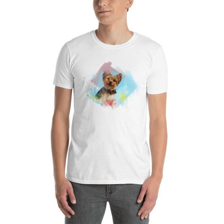 Mascochula camiseta hombre personalizada acuarelas con tu mascota blanco thumbnail