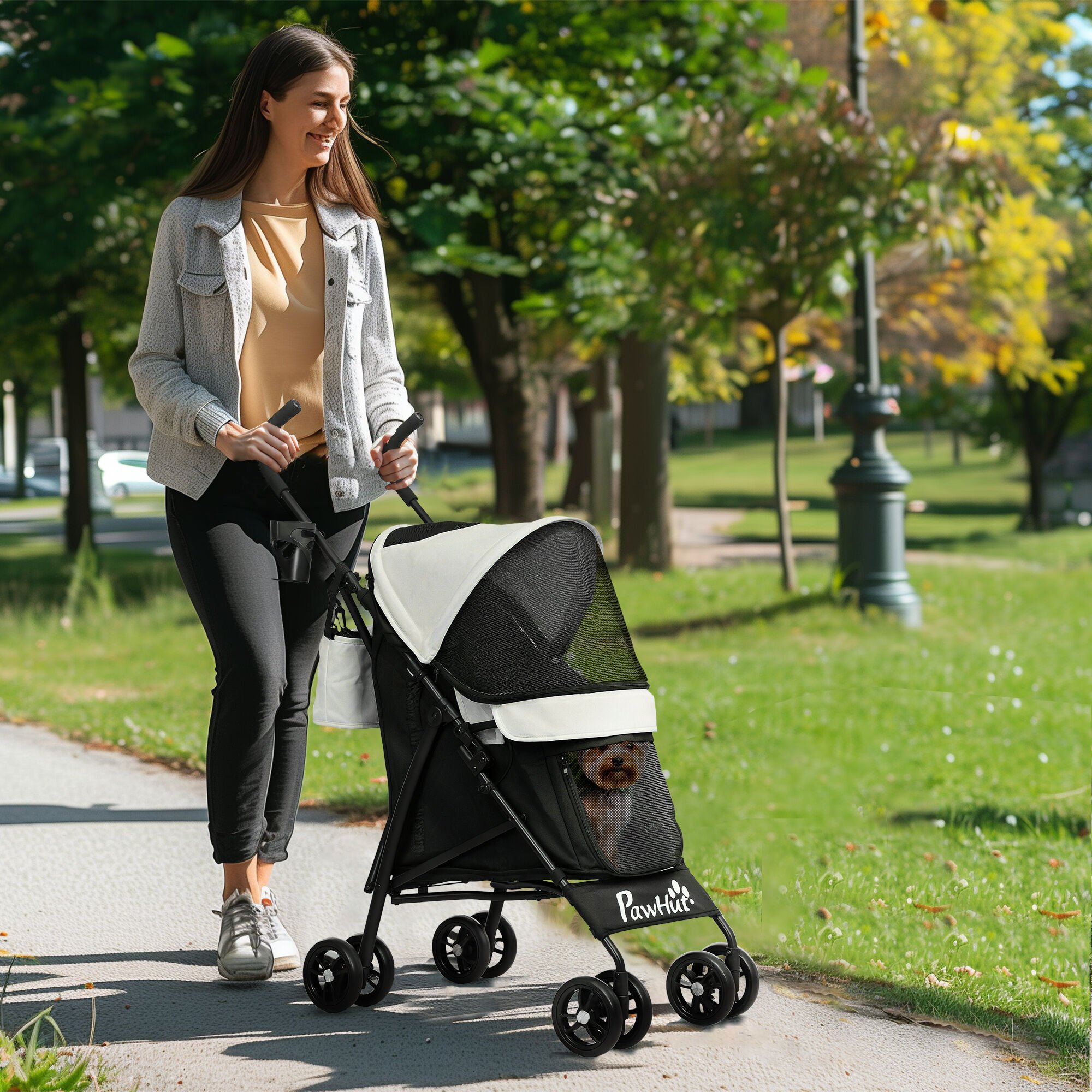 PawHut Cochecito para Perros Crema, , large Imagen numero 2