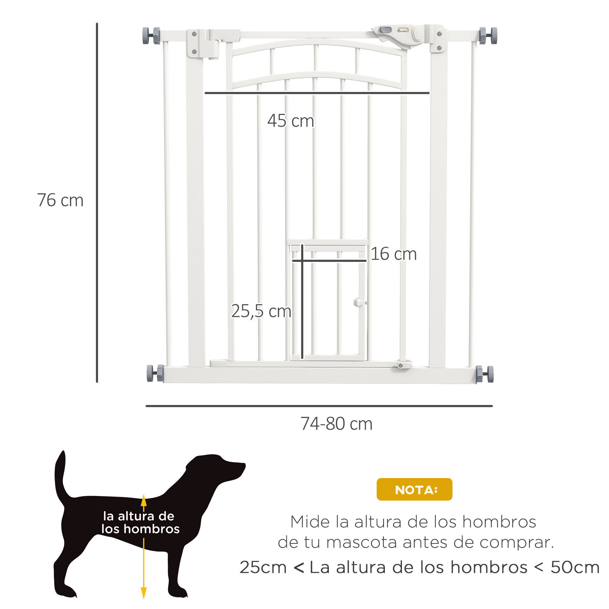 PawHut Barrera de Seguridad para Perros Extensible 74-100 cm, para Puertas y Escaleras, Puerta de Seguridad para Mascotas, con Montaje a Presión y Doble Bloqueo, Blanco thumbnail