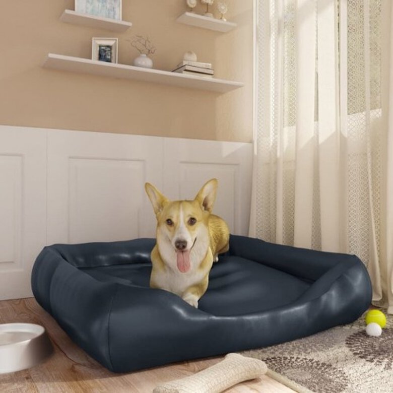 Vidaxl cama rectangular acolchada gris oscuro para perros, , large image number null