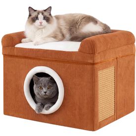 COSTWAY Camas para Gatos de Interior, Gran Cueva para Gatos con Acogedor Condominio, Alfombrilla Rascadora de Sisal, Coj&iacute;n Suave, Base Antideslizante, Casa Plegable Mascotas, Carga 15 kg (Marr&oacute;n)