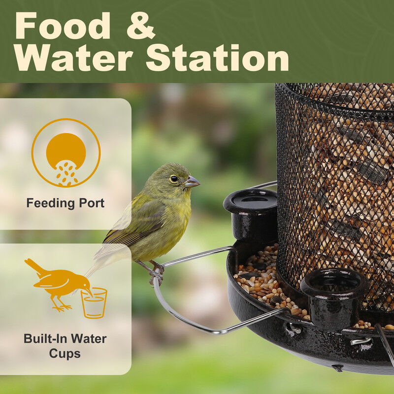 Nobleza Comedero Pajaros Exterior Metal, Alimentador Colgante Aves Silvestres con 4 Puertos y Copas de Agua, Estructura Retr&aacute;ctil Anti-Ardillas para Jard&iacute;n, 1.44 L, Negro, , large Imagen numero 3