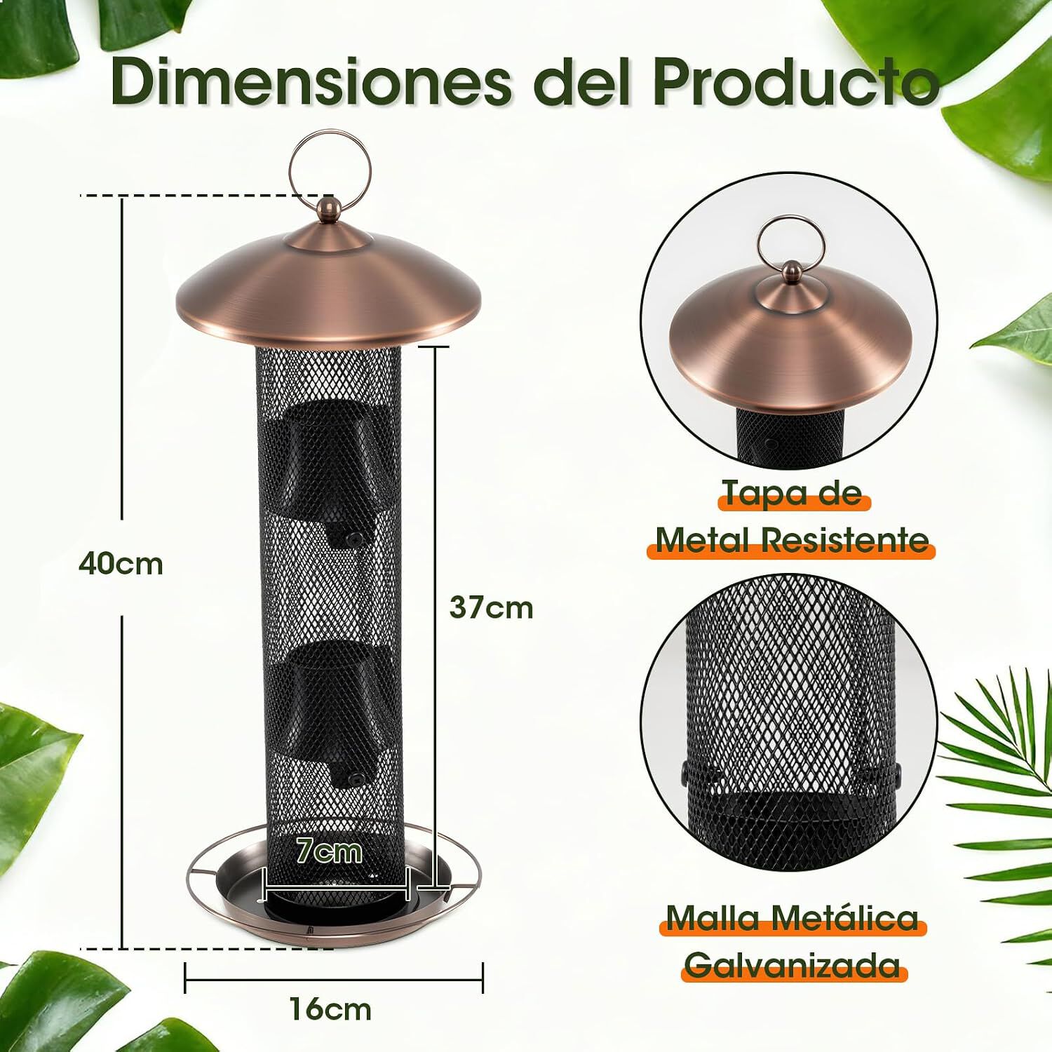 COSTWAY Comedero para P&aacute;jaros de Exterior, Comedero Colgante para P&aacute;jaros Silvestres de Malla de Metal, Alimentador de Semillas para Aves al Aire Libre, Resistente a la Intemperie, Capacidad de 1,6 kg, , large Imagen numero 5