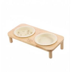 Althea Living - Bebedero/comedero de bambú y cerámica para gatos Cala Blanca