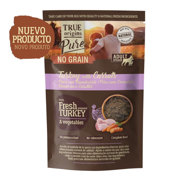 12 sobres x 300 g True Origins Pure Pavo con Zanahorias sobre para Perros ¡Pack Ahorro!