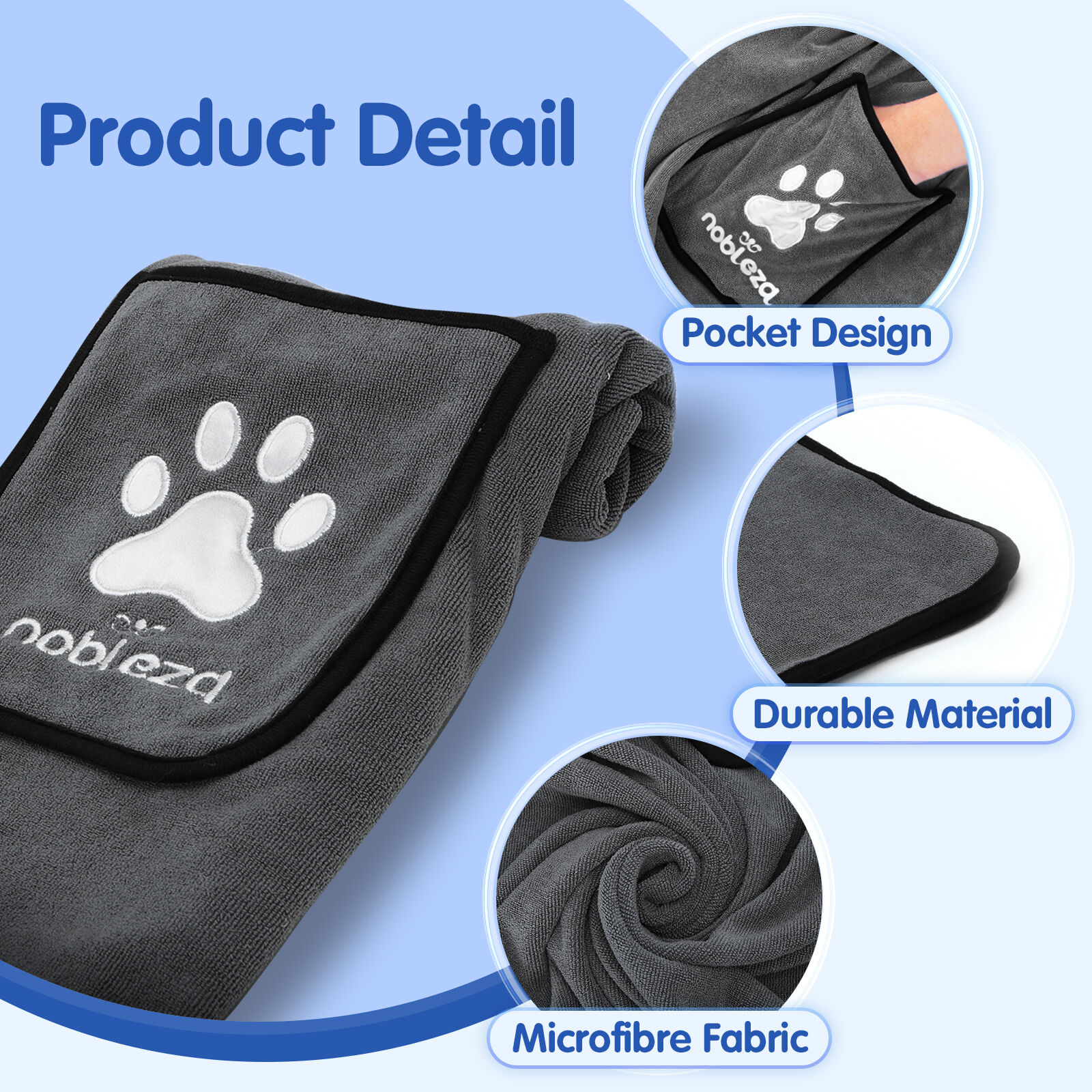 Nobleza Toalla de Secado Gris para perros thumbnail