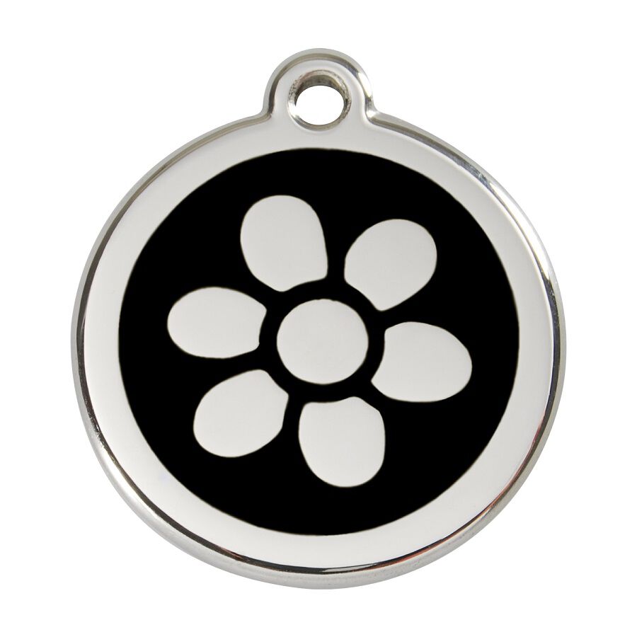 Placa identificativa Acero Inoxidable Esmalte Flor Negro para perros, , large Imagen numero 1