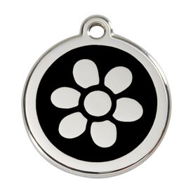 Red Dingo Placa identificativa Acero Inoxidable Esmalte Flor Negro para perros