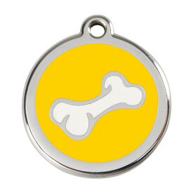 Red Dingo Placa identificativa Acero Inoxidable Esmalte Comic Hueso Amarillo para perros