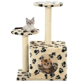 Rascador con poste de sisal para gatos color Beige Huellas