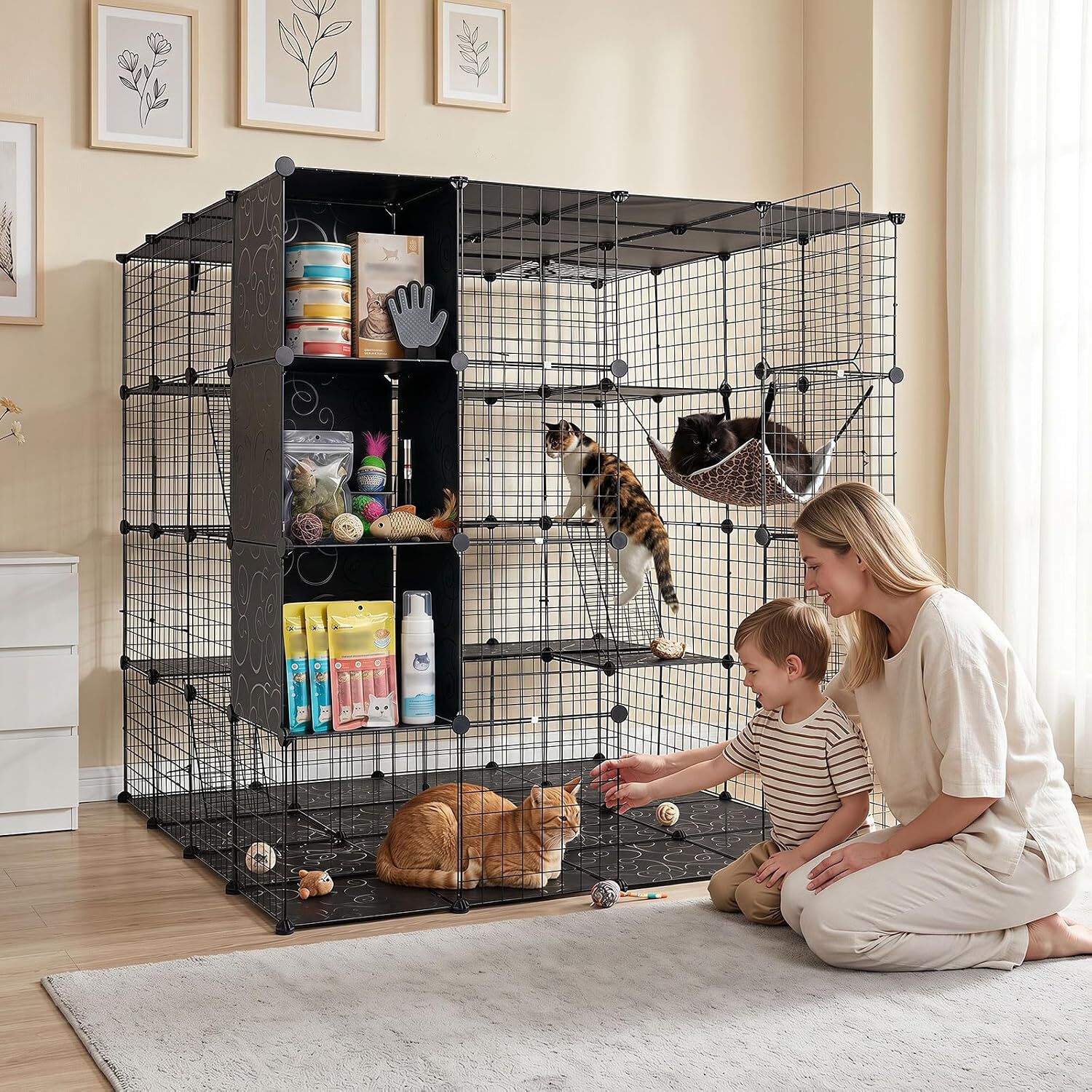 COSTWAY Jaula Met&aacute;lica para Gatos de 4 Niveles, 144 x 144 x 142 cm, , large Imagen numero 2