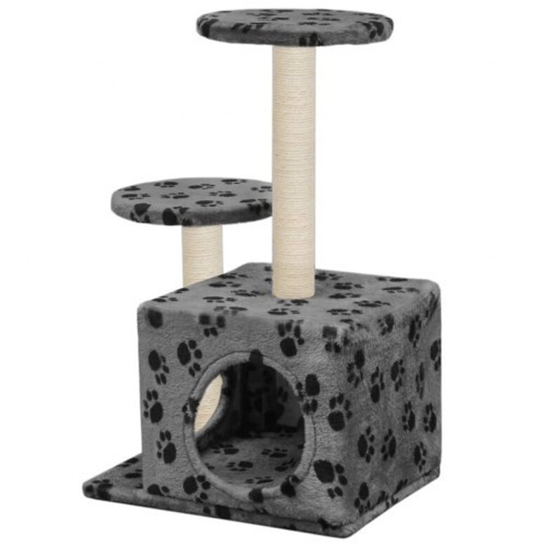 Rascador con poste de sisal para gatos color Gris Huellas, , large image number null