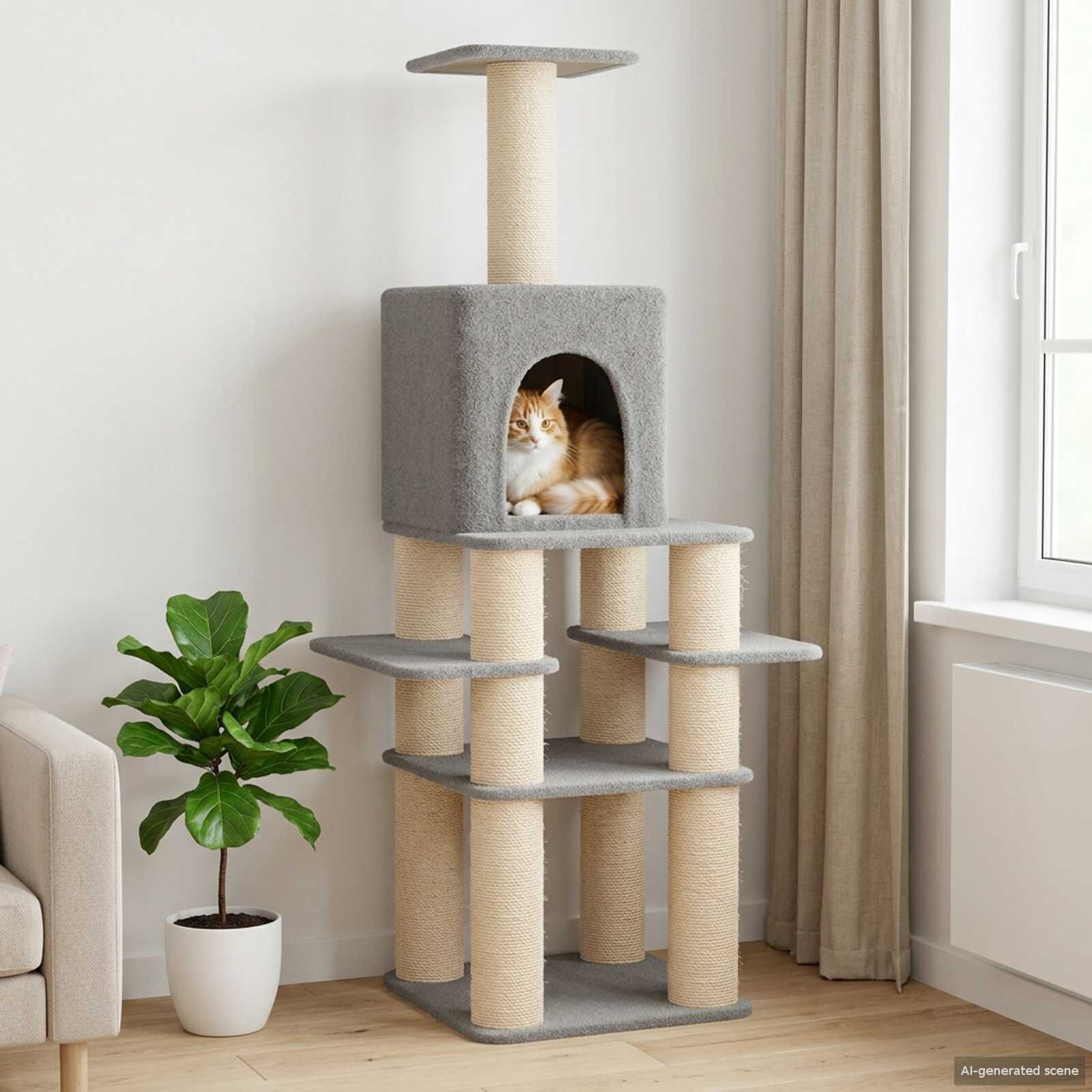 vidaXL &Aacute;rbol para gatos con postes de sisal Muebles Gatos jugar mascotas Torre, , large Imagen numero 2