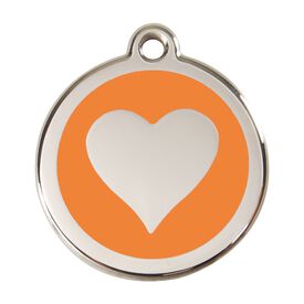Red Dingo Placa identificativa Acero Inoxidable Esmalte Corazón Naranja para perros
