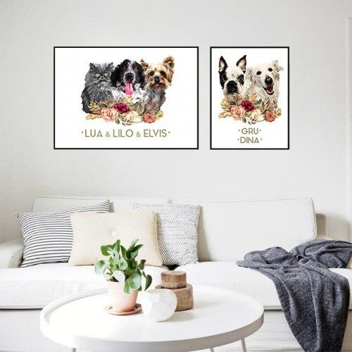 Mascochula friends triple retrato realista personalizado en digital con tu mascota thumbnail