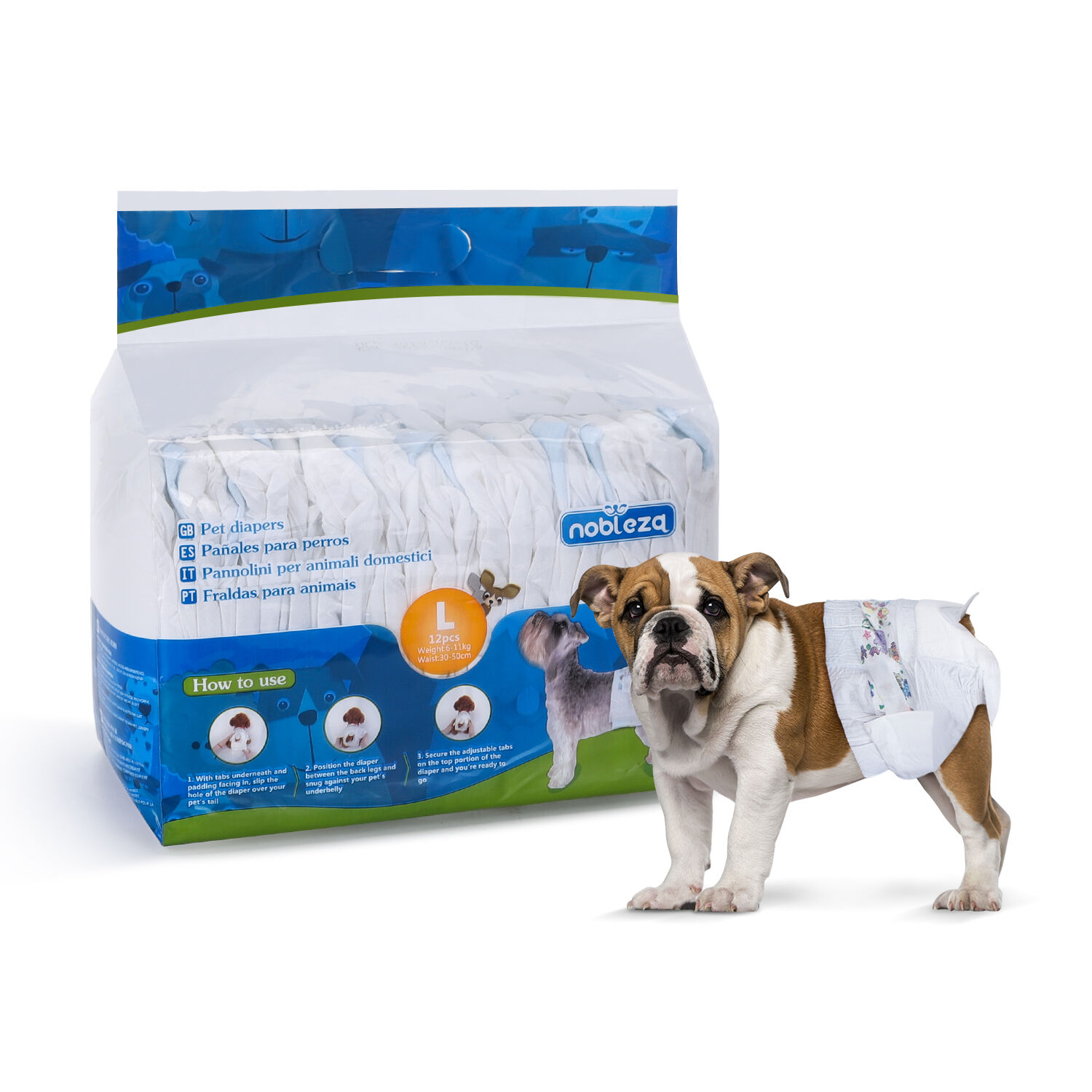 Nobleza 12x Pa&ntilde;ales para Perros Desechables Hembra Cachorro Entrenamiento Pa&ntilde;ales S&uacute;per Absorbente Envolturas para Mascotas Paquete de 12, L, , large Imagen numero 7