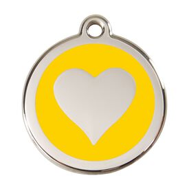 Red Dingo Placa identificativa Acero Inoxidable Esmalte Corazón Amarillo para perros