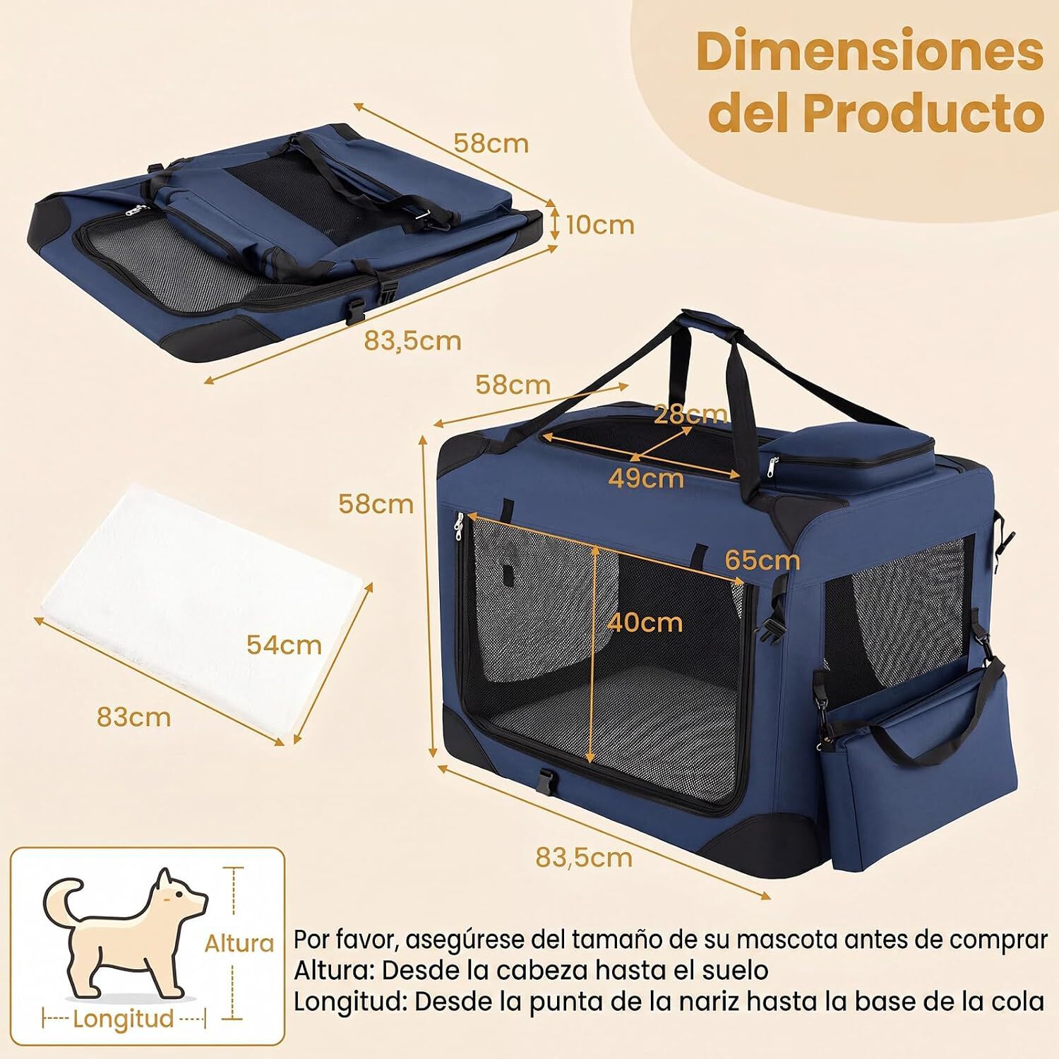 COSTWAY Transport&iacute;n para Perros Plegable, Bolsa Transporte para Gatos con Ventanas de Malla, 3 Puertas y Bolsillos Extra&iacute;bles, Portador de Viaje para Mascotas Interior y Exterior (Azul, S), , large Imagen numero 5