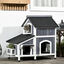 PawHut Caseta para Gatos de Madera con Macetero 96x65x85,5 cm Casa para Gatos Refugio para Gatos de 2 Niveles con Techo Asfáltico Ventana y Múltiples Entradas Gris., , large indicador imagen numero 2