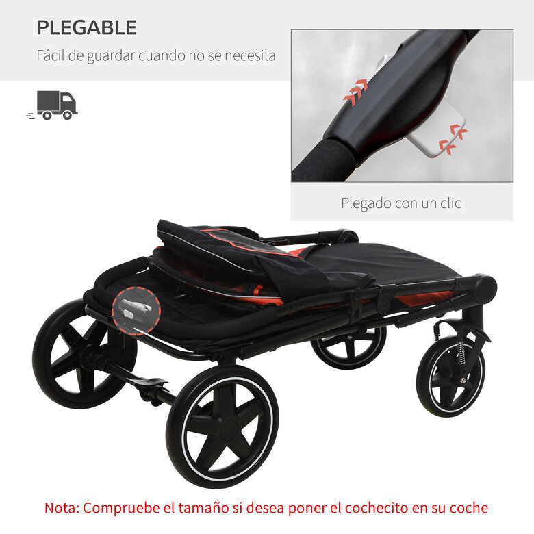 PawHut Cochecito para Perros Plegable Carrito para Mascotas con Ventanas de Malla Correas de Seguridad Bolsillos de Almacenamiento Carga 40 kg 112x65x100 cm Rojo, , large image number null