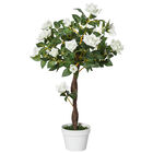 Outsunny Planta Artificial de 90 cm Rosa Blanca Realista con 21 Flores y 350 Hojas Maceta de Cemento Incluida para Interior y Exterior Verde, , large image number null