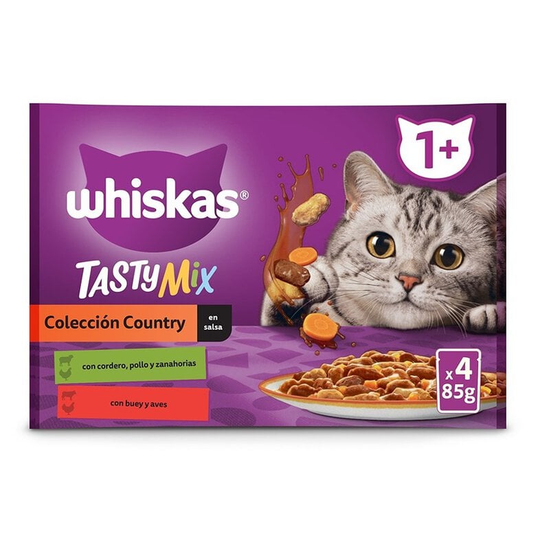 12 sobres x 85 g Whiskas Tasty Mix Colección Country Salsa en Bolsita para gatos ¡Pack ahorro!